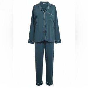 Eberjey sz S Jade Green Long Sleeve Pajama Set with Piping good condition